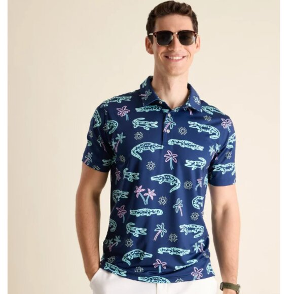 Chubbies The Neon Glade Performance 2.0 Polo Shirt Men's XL Blue Gator Palm NWT - Picture 1 of 8